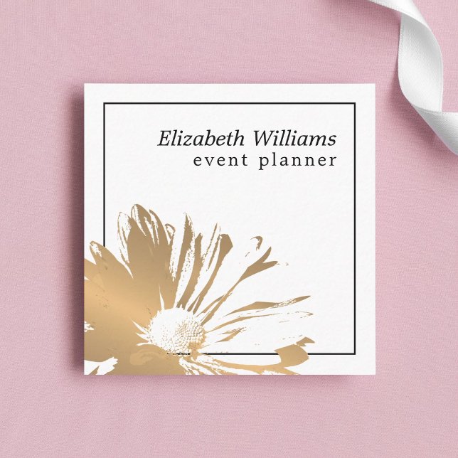 Modern Faux Gold Floral Black Lines Event Planner Square Business Card (Creator Uploaded)