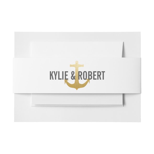 Modern Faux Gold Foil Anchor Nautical Wedding Invitation Belly Band (Front Example)