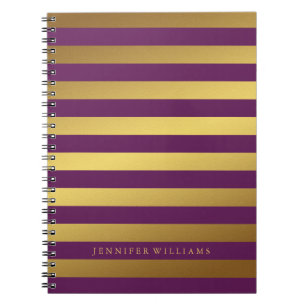 Modern Faux Gold Foil and Plum Stripes Notebook