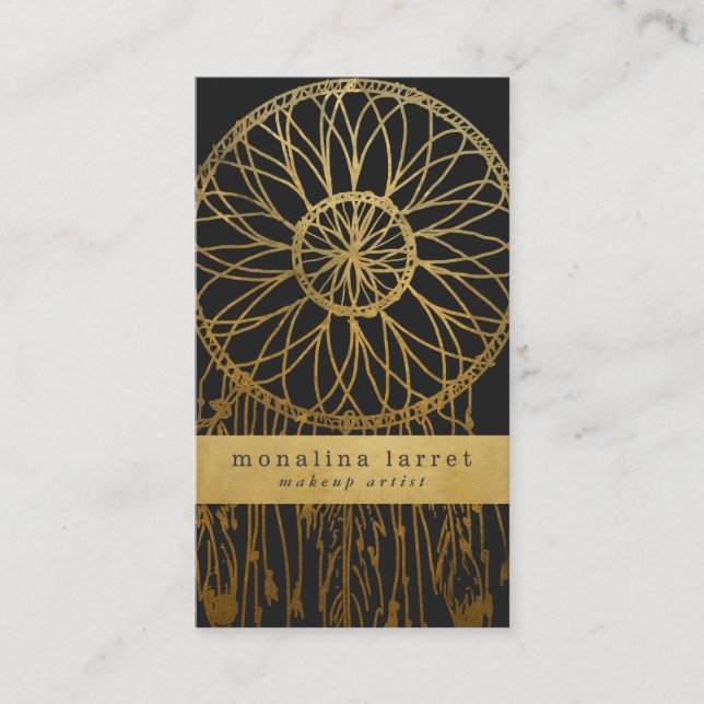 Modern Faux Gold Foil Bohemian Dream Catcher Business Card (Front)