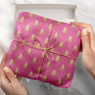 Modern Faux Gold Foil Christmas Trees Bold Color Wrapping Paper