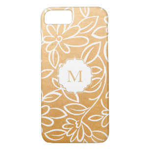 Modern Faux Gold Foil Floral Overlay Monogram Case-Mate iPhone Case