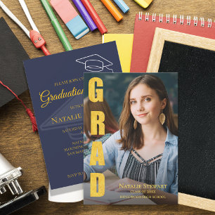 Modern Faux Gold Foil GRAD Photo Class of 2026 Gra Invitation