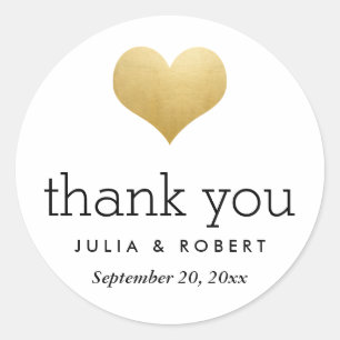 Modern Faux Gold Foil Heart Wedding Thank You Classic Round Sticker