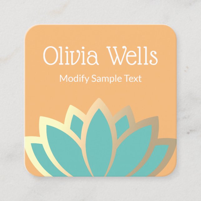Modern Faux Gold Foil Lotus Flower  Square Busines Square Business Card (Front)