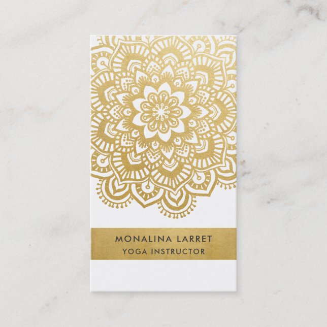 Modern Faux Gold Foil Mandala Mehendi Pattern Business Card (Front)