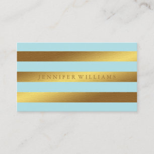 Modern Faux Gold Foil & Mint Stripes Pattern Business Card