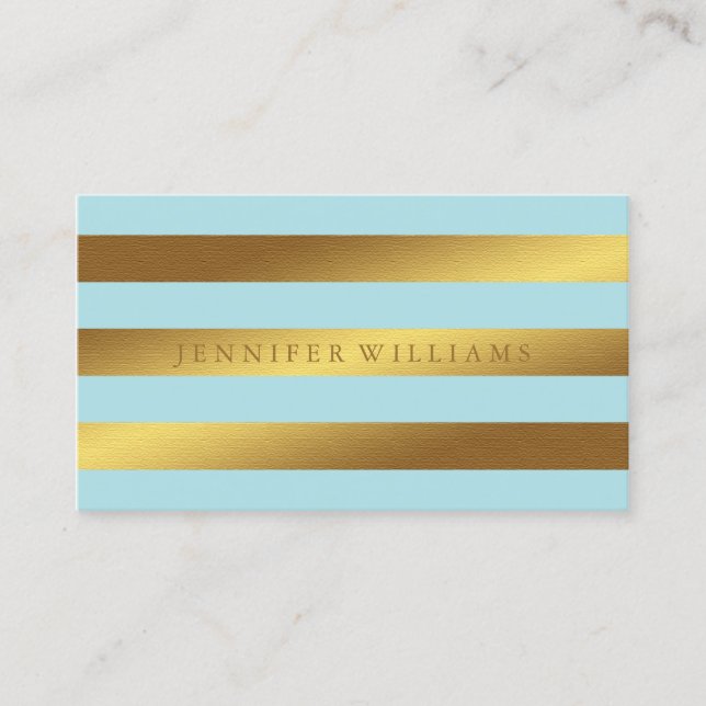 Modern Faux Gold Foil & Mint Stripes Pattern Business Card (Front)