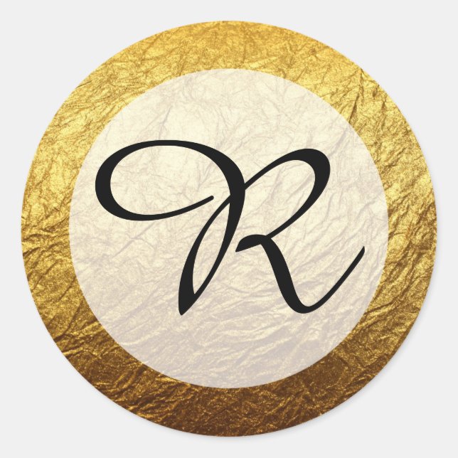 Modern Faux Gold Foil Monogram Classic Round Sticker (Front)