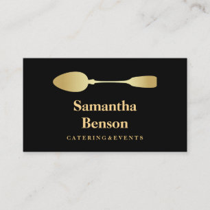 Modern Faux Gold Foil Spoon Catering Logo Black Business Card