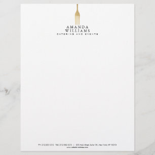 Modern Faux Gold Fork Catering Logo Letterhead Template