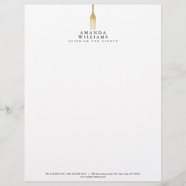 Modern Faux Gold Fork Catering Logo Letterhead Template (Front)