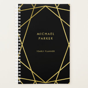 Modern Faux Gold Geometric on Black Planner