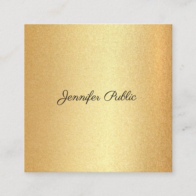 Modern Faux Gold Glitter Hand Script Calligraphy Square Business Card (Front)