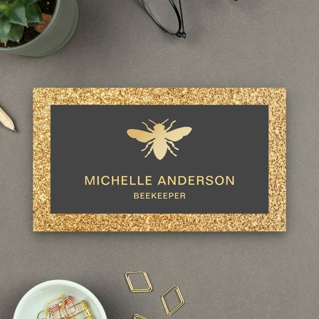 Modern Faux Gold Glitter Honey Bee Beekeeper Business Card (Creator Uploaded)