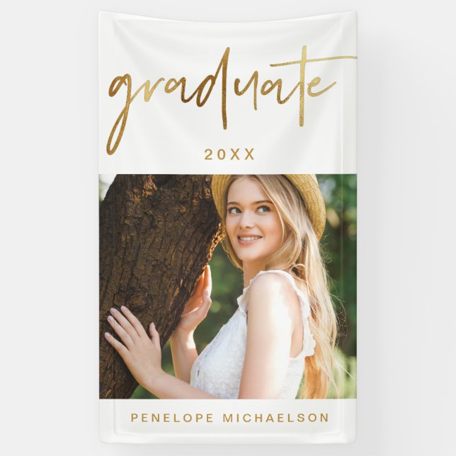 Modern Faux Gold Graduate Script Photo Banner (Vertical)