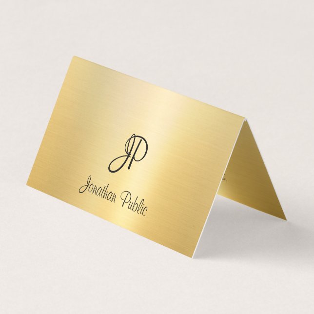 Modern Faux Gold Handwritten Script Monogram Business Card (Front)