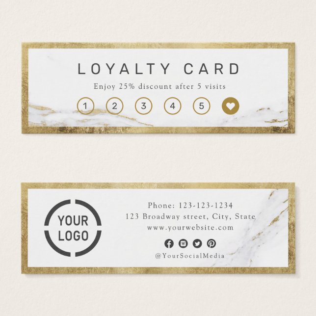 Modern faux gold marble luxe business loyalty card (Front & Back)