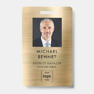 Modern Faux Gold Metallic Corporate Photo ID Badge