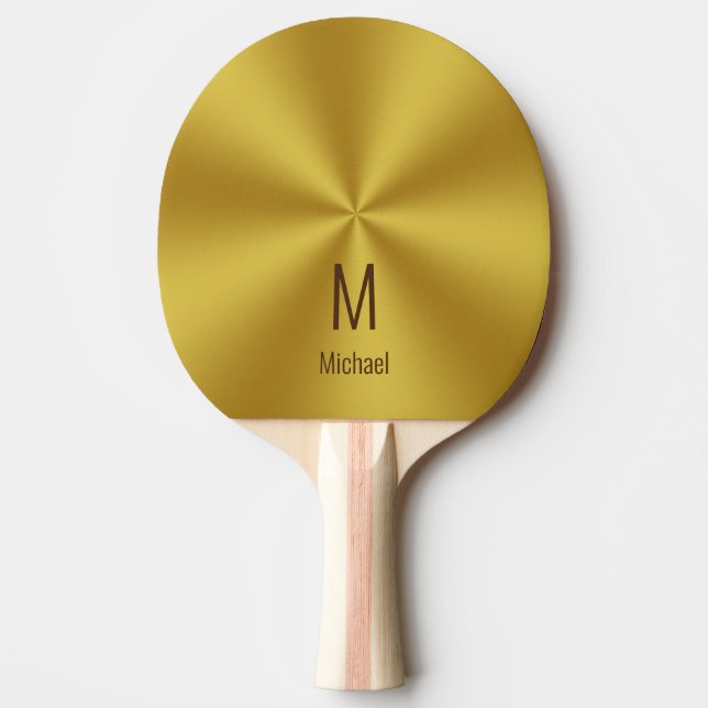 Modern Faux Gold Name & Monogram Ping Pong Paddle (Front)