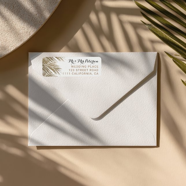Modern faux gold palm tree elegant wedding (Modern faux gold palm tree elegant wedding label)