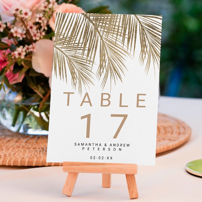 Modern faux gold palm tree elegant wedding table table number (Creator Uploaded)