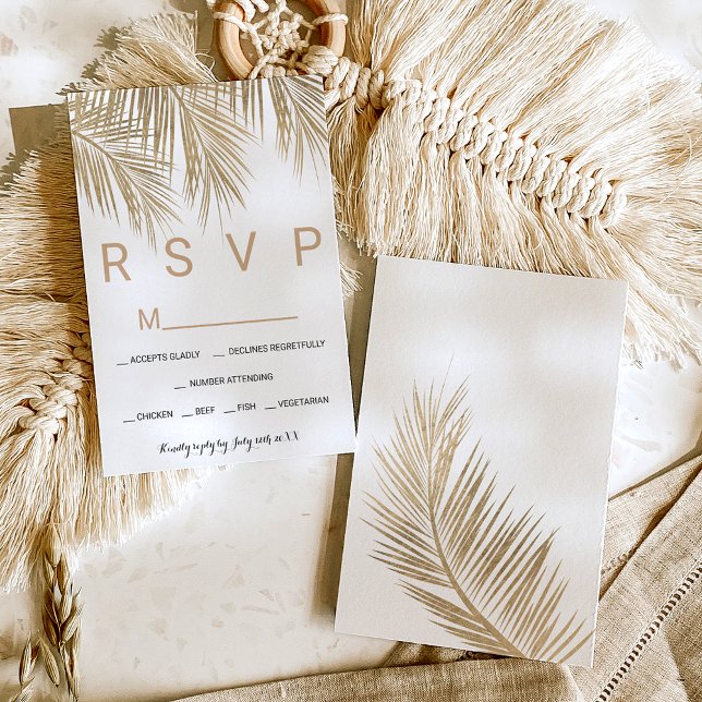 Modern faux gold palm tree RSVP wedding Card (Creator Uploaded)