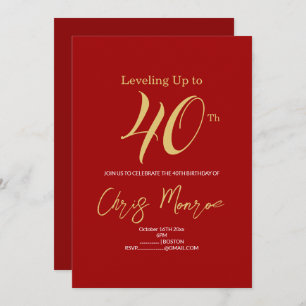 Modern Faux Gold & Red Birthday Invitation