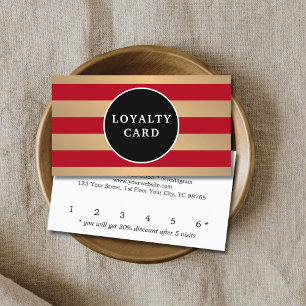Modern Faux Gold Red Stripes Beauty Salon Loyalty Card