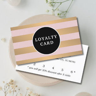 Modern Faux Gold Rose Stripes Beauty Salon Loyalty Card