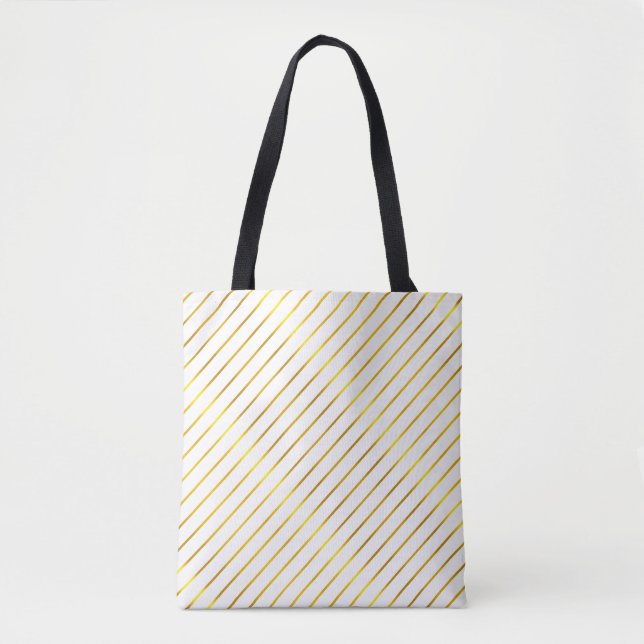 Modern Faux Gold Striped Elegant Glamour Golden Tote Bag (Front)