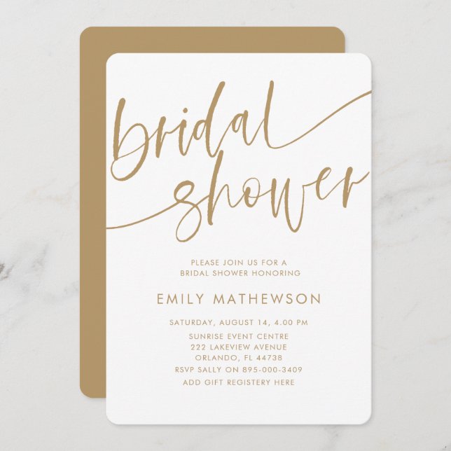 Modern Faux Gold Typography Bridal Shower Invitation (Front/Back)
