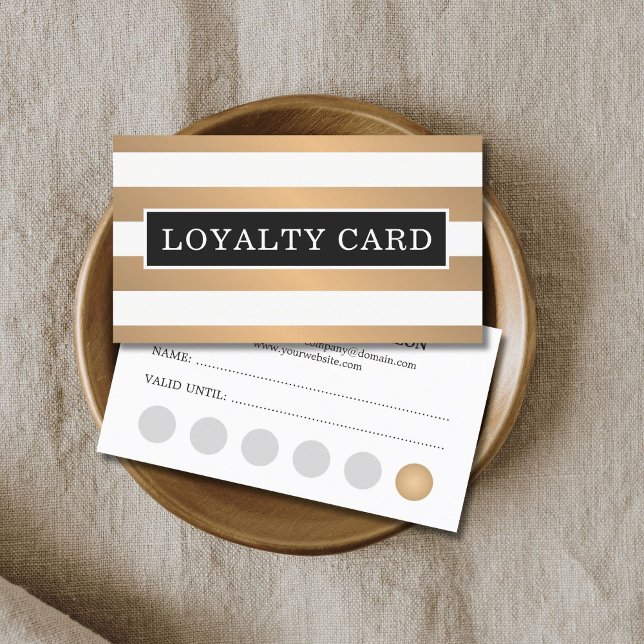 Modern Faux Gold White Stripes Beauty Loyalty Card (Creator Uploaded)