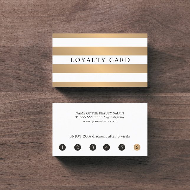 Modern Faux Gold White Stripes Beauty Loyalty Card (Creator Uploaded)