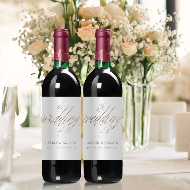 Modern faux Gold & White Wedding  Wine Label (Creator Uploaded)