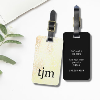 Modern Faux Golden Black Bold Monogram Luggage Tag