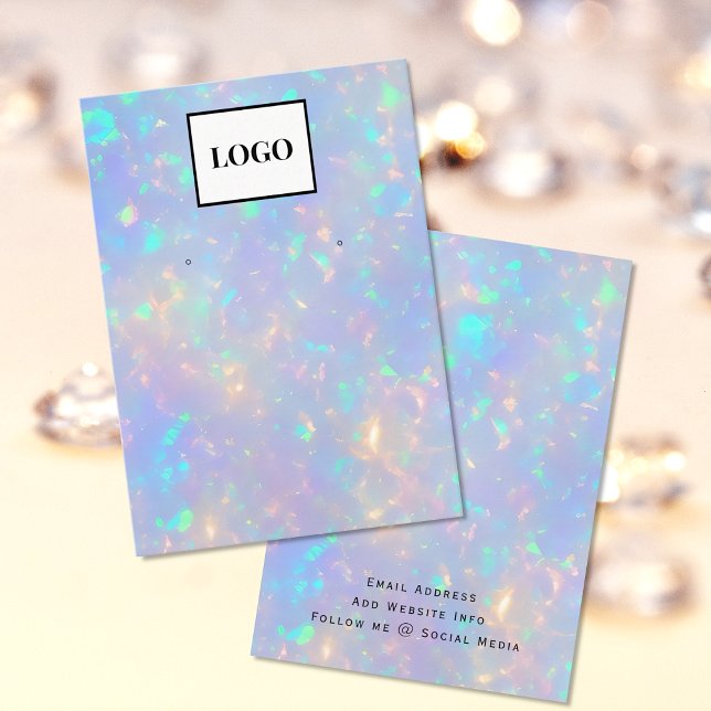 Modern Faux Holographic Opal Add Logo Earring Card (Creator Uploaded)