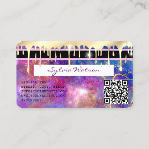 modern faux holographic opal stone QR code Business Card