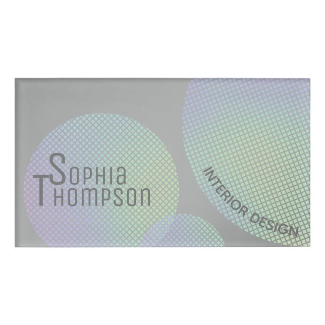 Modern Faux Holographic Rainbow Circles Name Tag (Front)