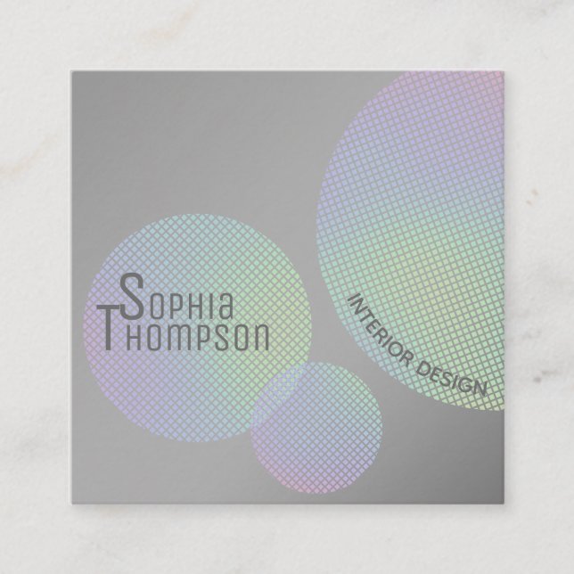 Modern Faux Holographic Rainbow Circles Square Business Card (Front)