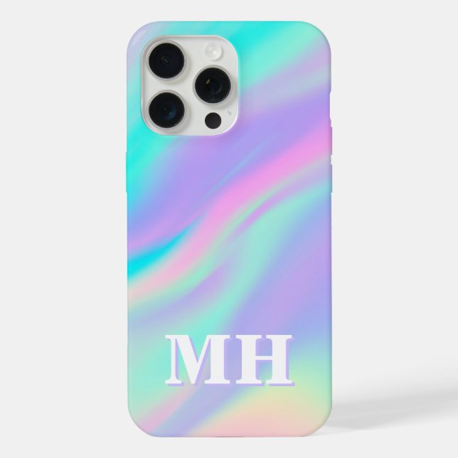 Modern Faux Iridescent Initial Monogram iPhone Case (Back)