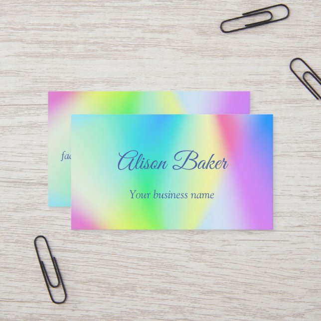 Modern faux iridescent pastel rainbow coloured business card (Front/Back In Situ)