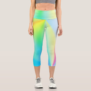 Modern faux iridescent pastel rainbow coloured capri leggings