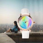 Modern faux iridescent pastel rainbow coloured watch<br><div class="desc">This beautiful watch features an iridescent,  modern design in pastel rainbow colours. Looks like the northern lights. Colourful and magical. Perfect watch for her,  teeny,  girl and a beautiful gift! Designed by Marions Artwork.</div>
