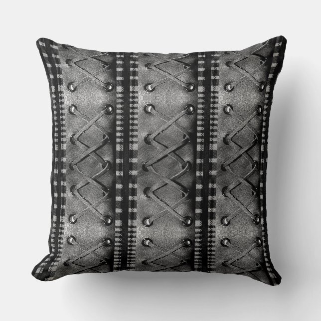 Modern Faux Laced Leather Texture Throw Pillow (Front)