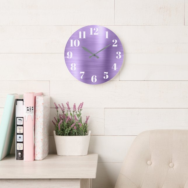 Modern Faux Light Amethyst Purple Foil Large Clock (Reading Room)