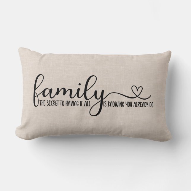 Modern Faux linen family quote  Lumbar Cushion (Front)