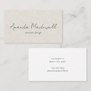 Modern Faux Linen Signature Script Name Business C Card