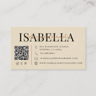 Modern Faux Linen Wedding Photographer QR Code Business Card