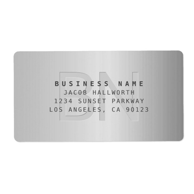 Modern Faux Metal Monogrammed Business Address (Front)